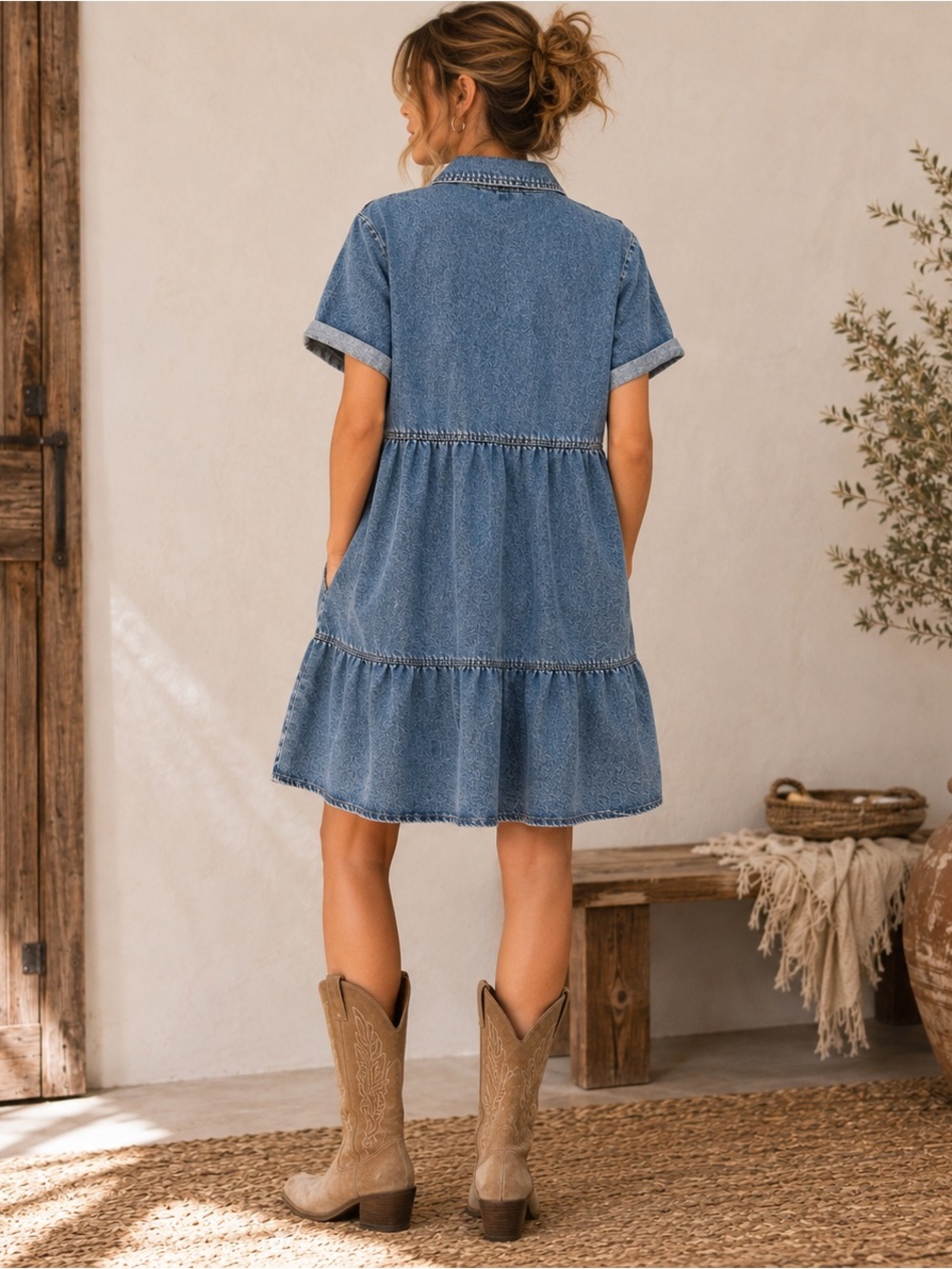 Denim Babydoll Shirt Dress XL Tiered Back, Button Front Cottagecore
